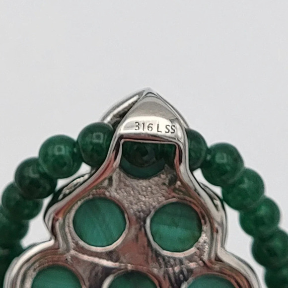 Malachite Beads 316 L Stainless Steel 1.75" Pendant 20" Green Quartzite Necklace - Picture 6 of 15